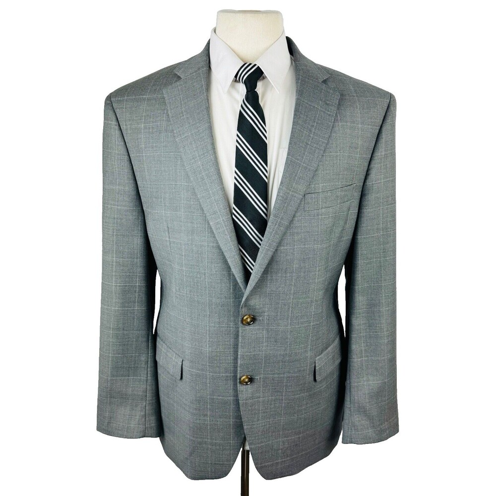 RALPH LAUREN Mens 42R Gray Check Stretch Soft Wool Blazer Sport Coat Suit Jacket